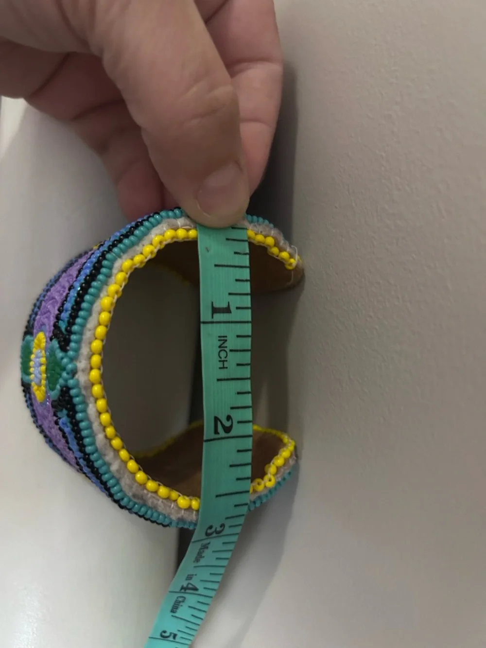 Handmade Adjustable Beaded Floral Cuff Bracelet - Purple & Yellow - Picture 8 of 9